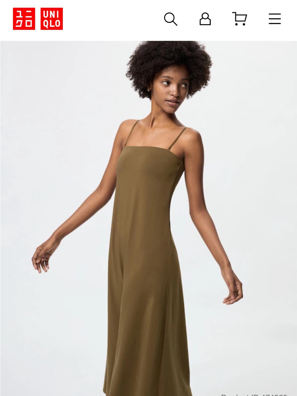 UNIQLO Slip bra top Dress –Simple Spaghetti-Strap Midi khaki L, slim fit NWT